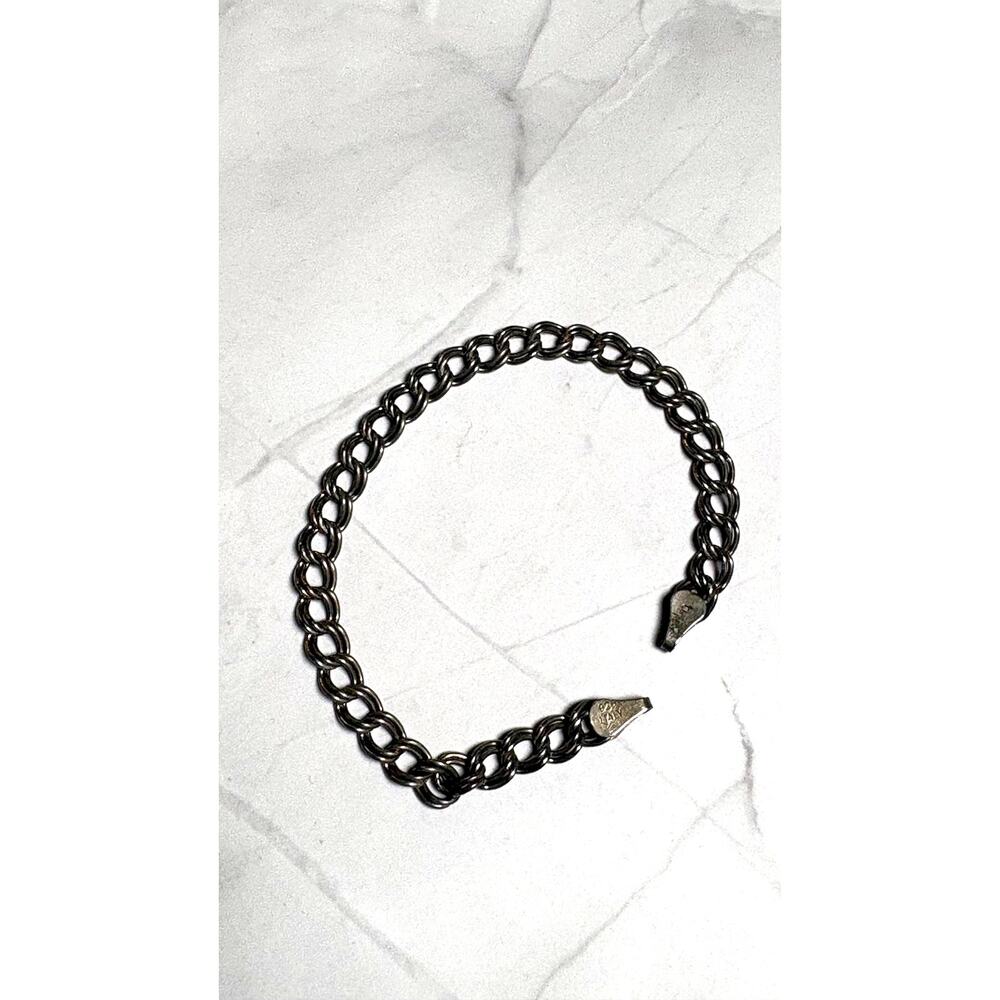 Vintage Italian Solid 925 Sterling Silver Curb Link Charm Bracelet 6" Small